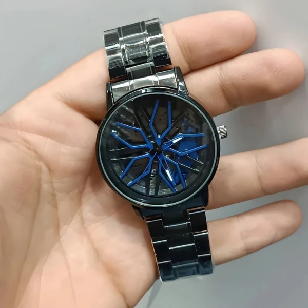 ساعت مچی عقربه‌ای مردانه کوارتز مدل صفحه رینگ چرخان بند فلزی کد 1.5