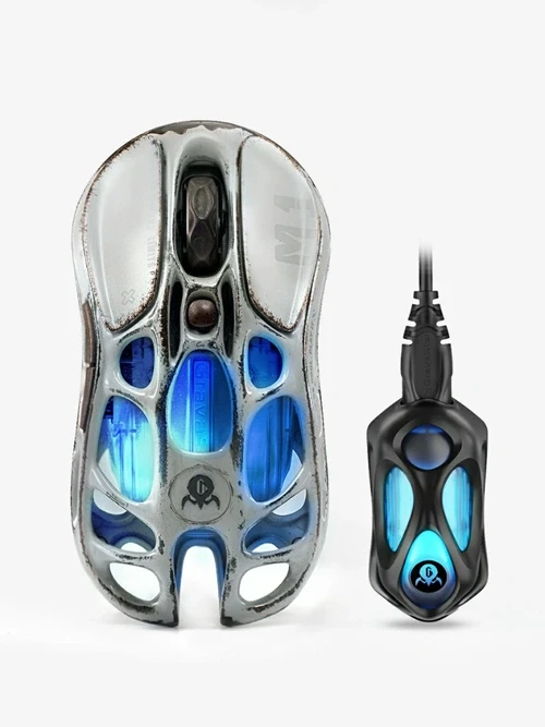 ماوس گیمینگ بی سیم برند gravastar مدل Battle Worn Silver Mist Version with 4K Dongle GravaStar Mercury M1 Pro