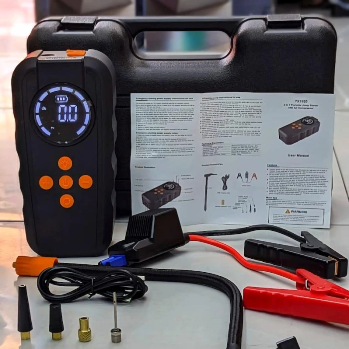 جامپ استارتر و پمپ باد چهارکاره همراه با کیف قابل حمل