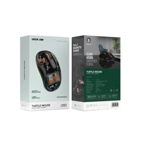 ماوس بی سیم شفاف گرین لاین مدل Turtle Mouse 2400DPI