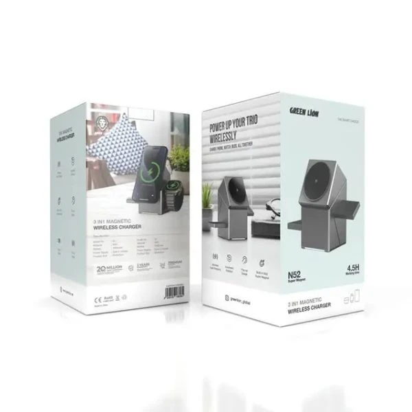 پایه شارژر مغناطیسی 15 وات گرین لاین مدل Power Trio 3in1 Wireless Charger
