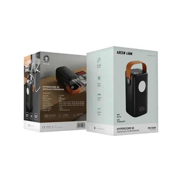 پاوربانک گرین لاین ظرفیت ۶۰ هزار میلی‌آمپر با توان ۱۰۰ وات